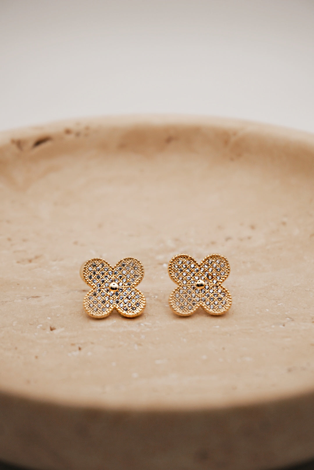 Four Leaf Clover Flower Gold Plated Earrings